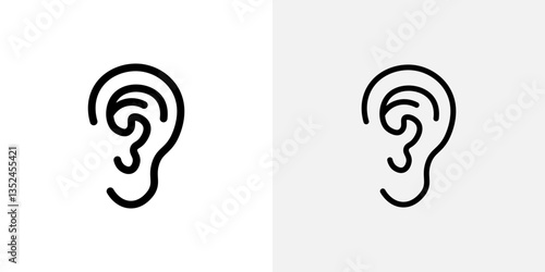 Ear icon vector set in black flat and line stroke style