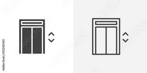 Elevator icon vector set in black flat and line stroke style