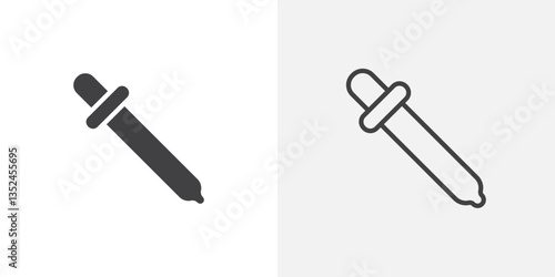 Eye dropper icon vector set in black flat and line stroke style