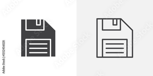 Floppy disk icon vector set in black flat and line stroke style