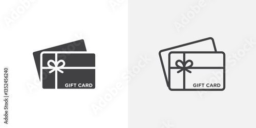 Gift card icon vector set in black flat and line stroke style