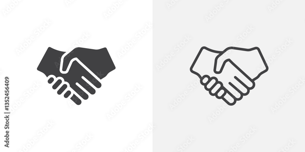 Handshake icon vector set in black flat and line stroke style Handshake icon vector set in black flat and line stroke style