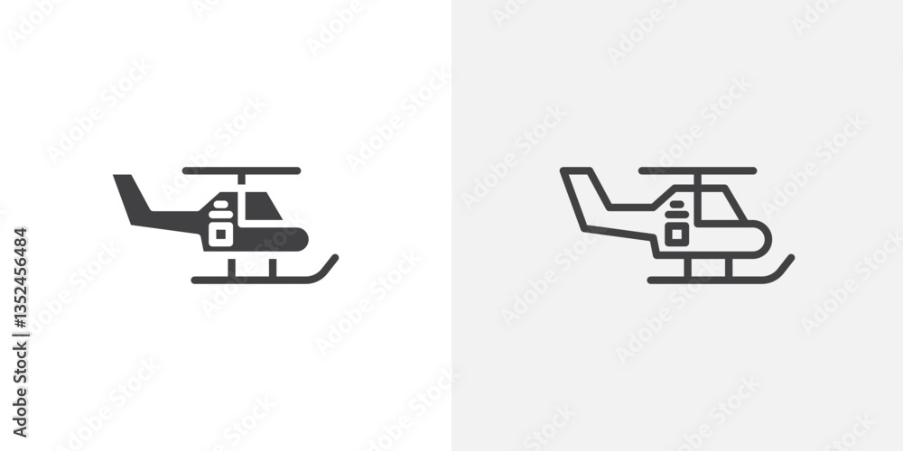 Helicopter icon vector set in black flat and line stroke style Helicopter icon vector set in black flat and line stroke style