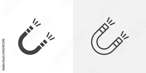 Magnet icon vector set in black flat and line stroke style