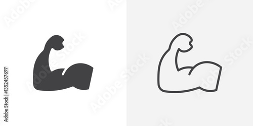 Muscle icon vector set in black flat and line stroke style