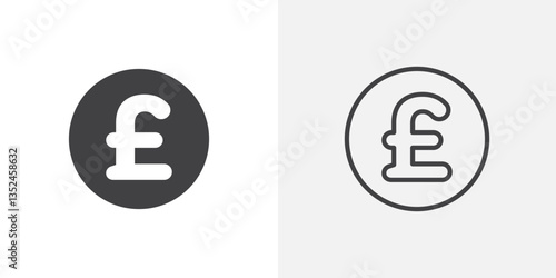 Pound icon vector set in black flat and line stroke style