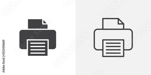 Print button icon vector set in black flat and line stroke style