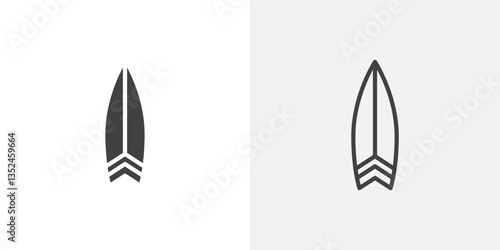 Surf board icon vector set in black flat and line stroke style