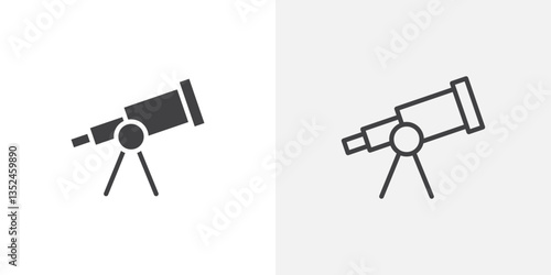 Telescope icon vector set in black flat and line stroke style