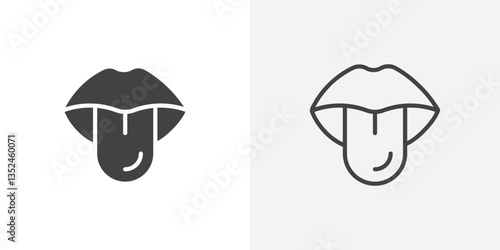Tongue icon vector set in black flat and line stroke style