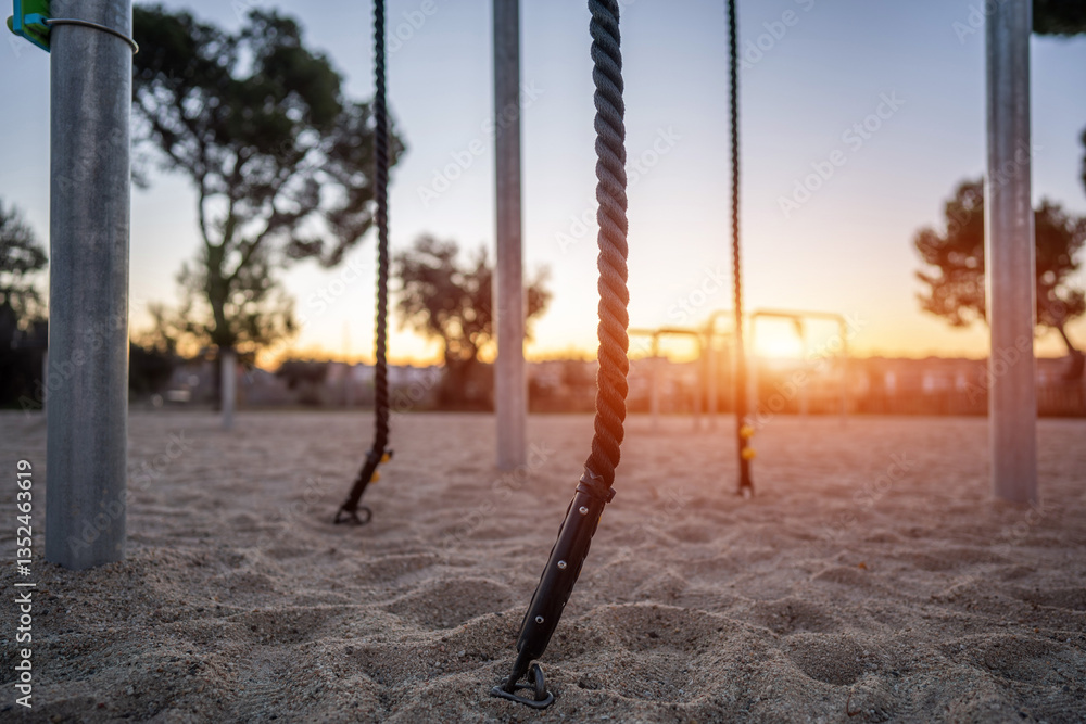 street fitness park for workout and calisthenics, rope climbing area, healthy lifestyle concept street fitness park for workout and calisthenics, rope climbing area, healthy lifestyle concept