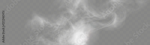 Realistic smoke on transparent background with soft swirling effect, misty fog, airy vapor, atmospheric haze, drifting smog, subtle steam, floating cloud, delicate fumes.
