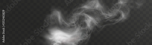 Realistic smoke on transparent background with soft swirling effect, misty fog, airy vapor, atmospheric haze, drifting smog, subtle steam, floating cloud, delicate fumes.
