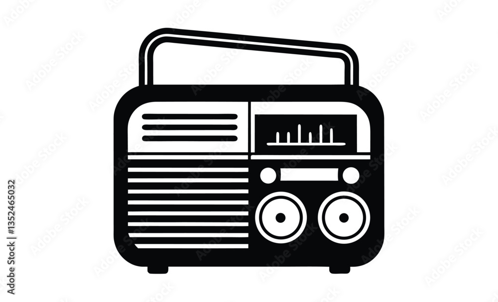 Classic radio silhouette vector with antenna icon Classic radio silhouette vector with antenna icon