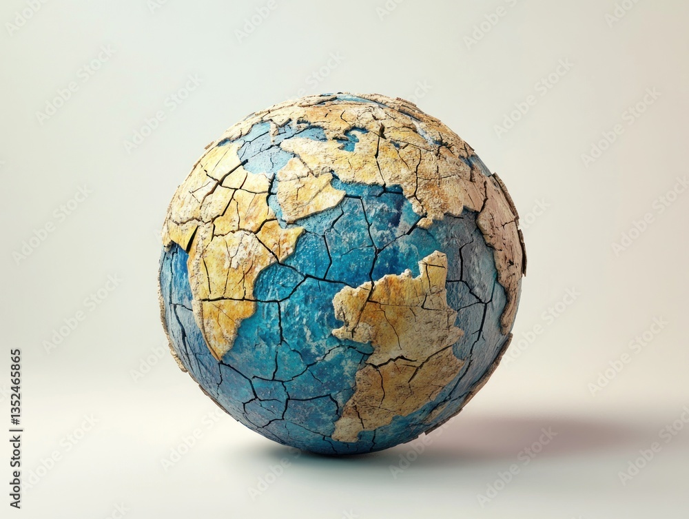 A cracked earth globe suggesting environmental damage or global warming A cracked earth globe suggesting environmental damage or global warming
