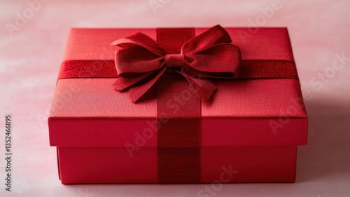 Elegant Red Gift Box with Bow on Soft Background for Celebrations