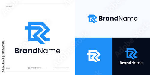 Letter R or RR logo design vector illustration with abstract modern geometric style, Symbol mark initial R or RR with blue color usable for technology, construction and brand identity business.
