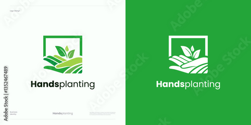 Hands holding green leaves logo Icon design vector, Ecology symbol environmental nature protection concept, Sprout in hand logotype for organic icon and agriculture illustration templates elements.