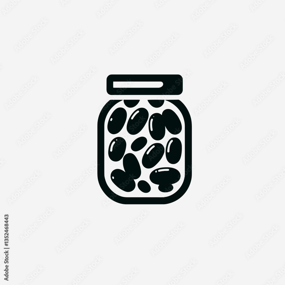 Jelly Bean Jar silhouette in black on a white background Jelly Bean Jar silhouette in black on a white background