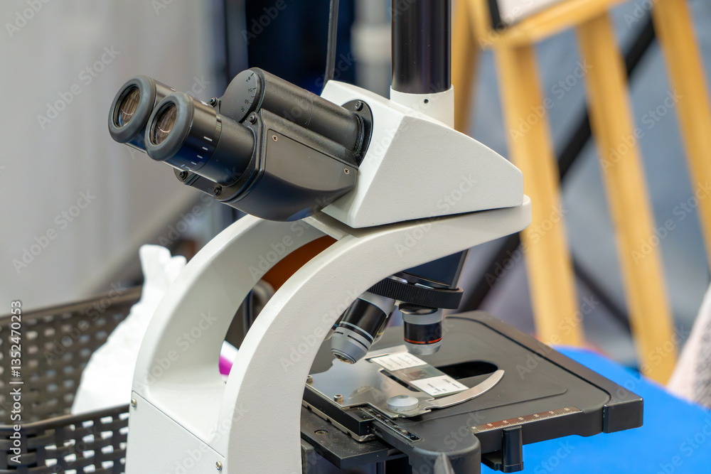 Fototapeta premium research microscope for studying bacteria. biological microscope for research. laboratory work tool.