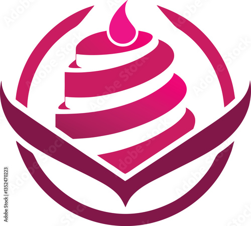 Tiered cake, complete with a vibrant flame atop. Ideal for celebratory occasions, it radiates joy.