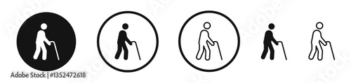 Person walking with cane icon set. vector icons for apps and website ui design