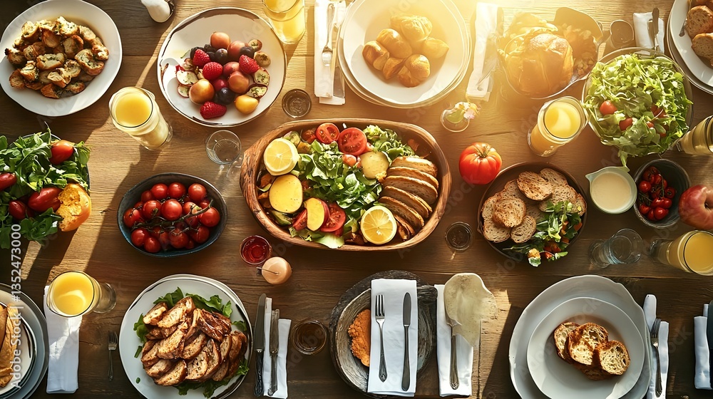 Delicious Gourmet Meal Served in Bowls on Rustic Table Setting Delicious Gourmet Meal Served in Bowls on Rustic Table Setting