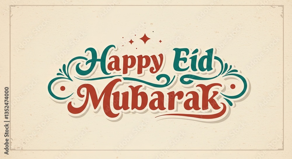 Fototapeta premium Happy eid mubarak greeting card with decorative elements on beige background