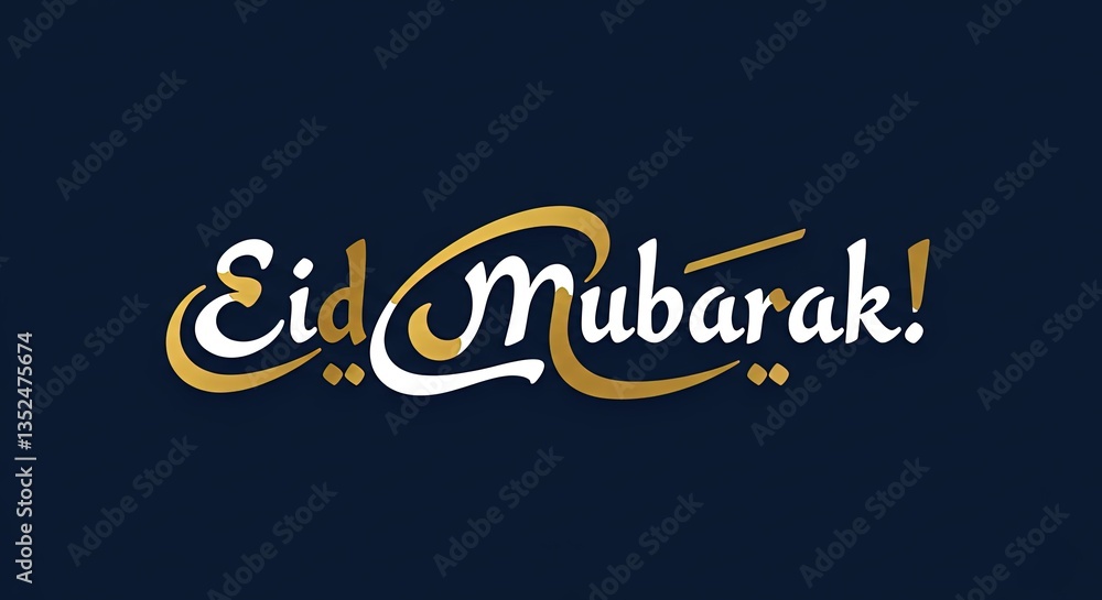Eid mubarak greeting in white and gold on a dark blue background image Eid mubarak greeting in white and gold on a dark blue background image