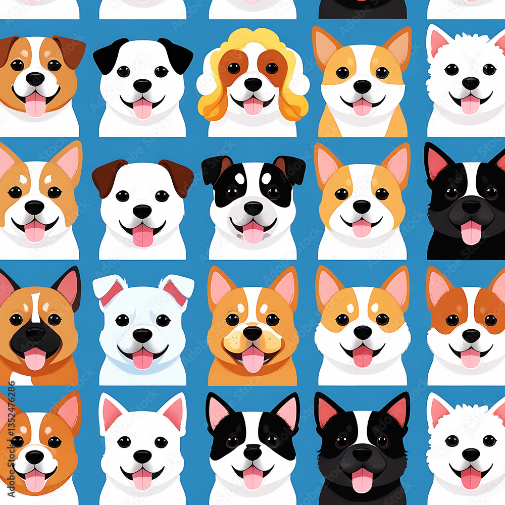 Obraz premium Cute and smile dog heads doodle vector set and Cute facial expression icon of the dog.