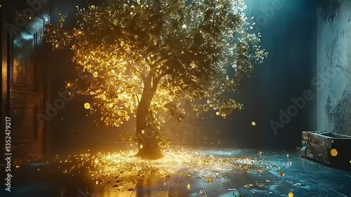 Wallpaper Mural Golden Tree of Dreams: A Surreal Digital Artwork Torontodigital.ca