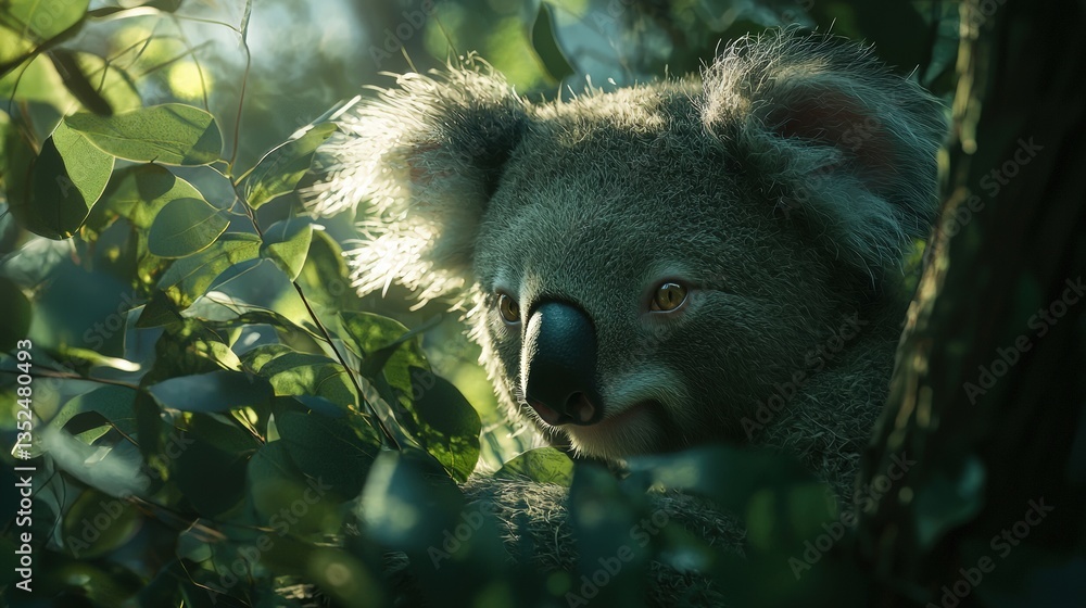 Fototapeta premium a koala in a tree at sunset 