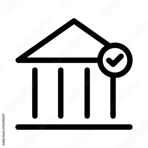 bank building icon with checkmark - flat stroke design for verified financial institutions
