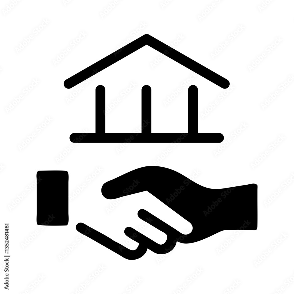 handshake and courthouse icon - flat stroke design for legal agreements and partnerships
handshake and courthouse icon - flat stroke design for legal agreements and partnerships