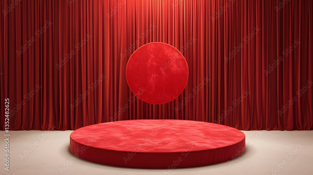 A luxurious velvet-covered 3D podium in deep red, placed in an elegant high-end boutique display A luxurious velvet-covered 3D podium in deep red, placed in an elegant high-end boutique display
