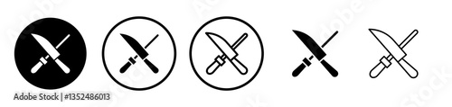 Knife sharpener icons symbol. Flat and line design style.