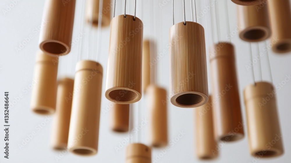 Elegant Bamboo Cylinders Hanging in Natural Light Elegant Bamboo Cylinders Hanging in Natural Light