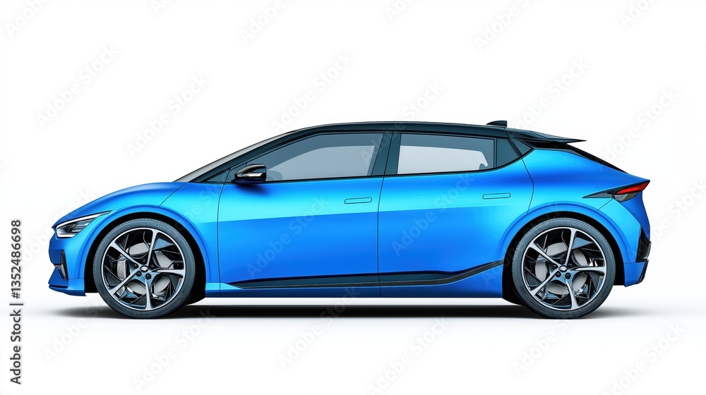 electric blue hatchback car, rendered in photorealistic style with highly reflective surfaces electric blue hatchback car, rendered in photorealistic style with highly reflective surfaces