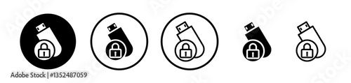 Pendrive security icons symbol. Flat and line design style.