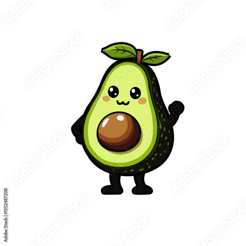 Avocado mascot illustration on a white background, food vector, food illustration,