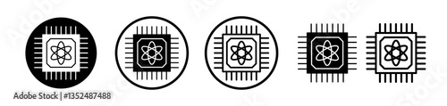 Quantum computing icons symbol. Flat and line design style.