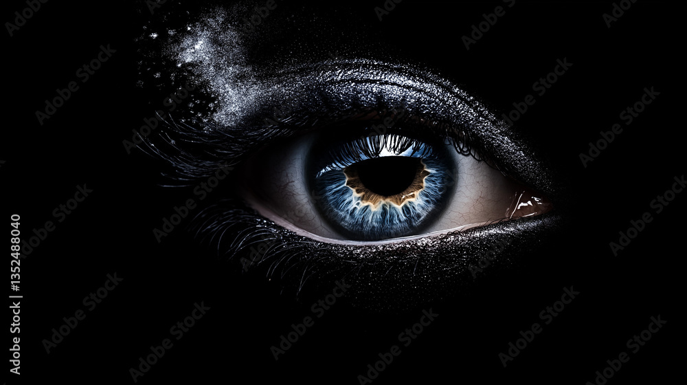 Obraz premium Striking close-up of blue eye with dark surroundings