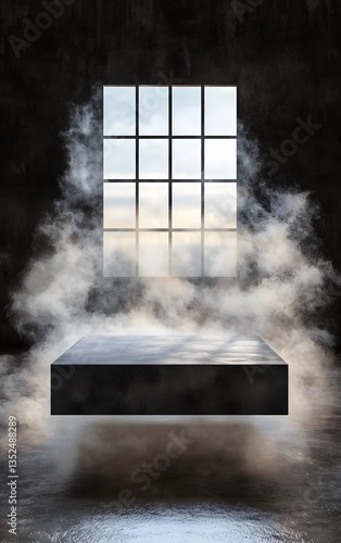 Obraz na płótnie A podium floating in an ethereal mist, with mysterious shadows moving in the background w salonie