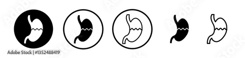 Stomach with Liquids icons symbol. Flat and line design style.