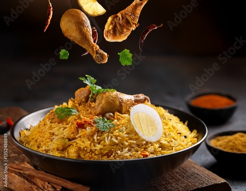 Flying Chicken biryani Spicy Indian Hyderabadi biryani,