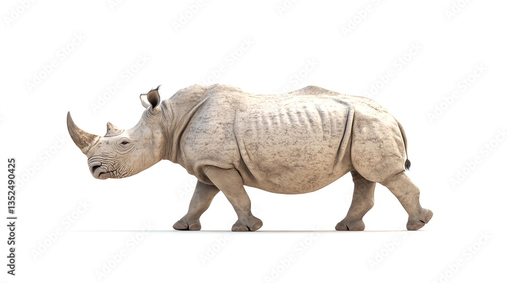 Obraz premium Photorealistic Rhinoceros Against White Background for Stock Images
