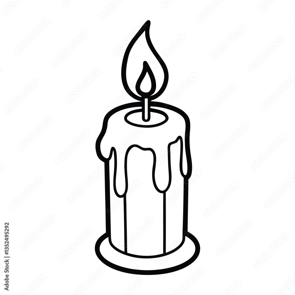 Minimalist Line Art Illustration of a Lit Candle Minimalist Line Art Illustration of a Lit Candle