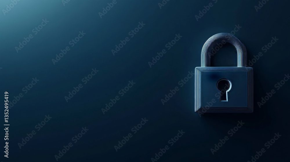 padlock wire frame design. The padlock is on the right side of the picture. Left empty space on dark blue background. cybersecurity protection concept. technology background. padlock wire frame design. The padlock is on the right side of the picture. Left empty space on dark blue background. cybersecurity protection concept. technology background.