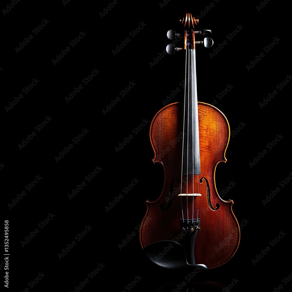 Naklejka premium A studio shot of a violin with a bow, ready to play.