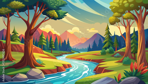 Scenic view of trees against flowing water